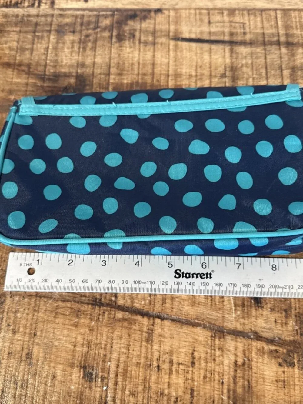 Thirty One Mirror Makeup Cosmetics Bag Navy With Green Polka Dots Tri Fold